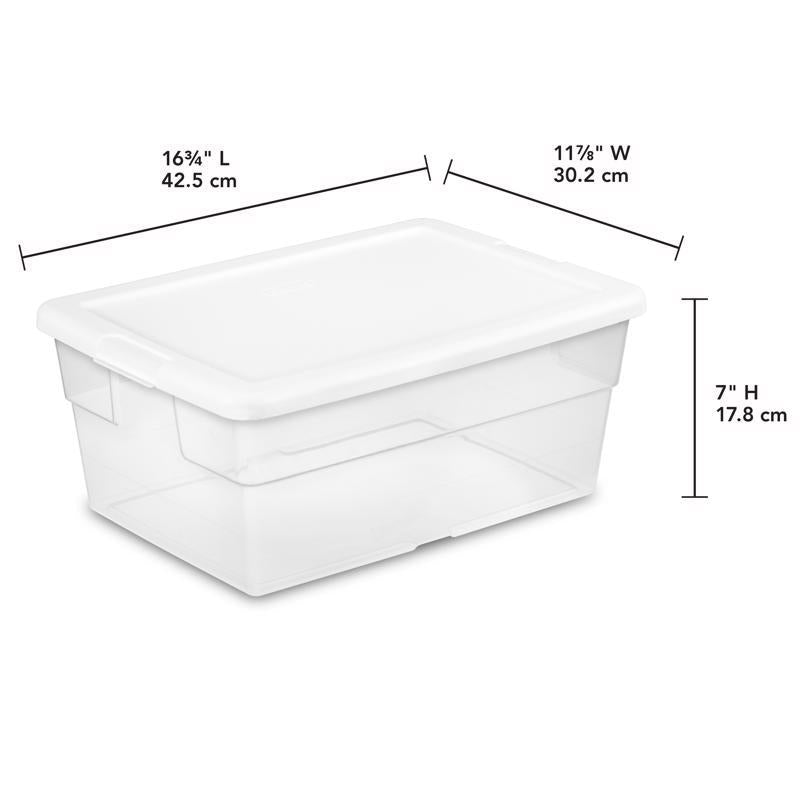 Sterilite 16 qt Clear/White Storage Box 7 in. H X 16-3/4 in. W X 11-7/8 in. D Stackable