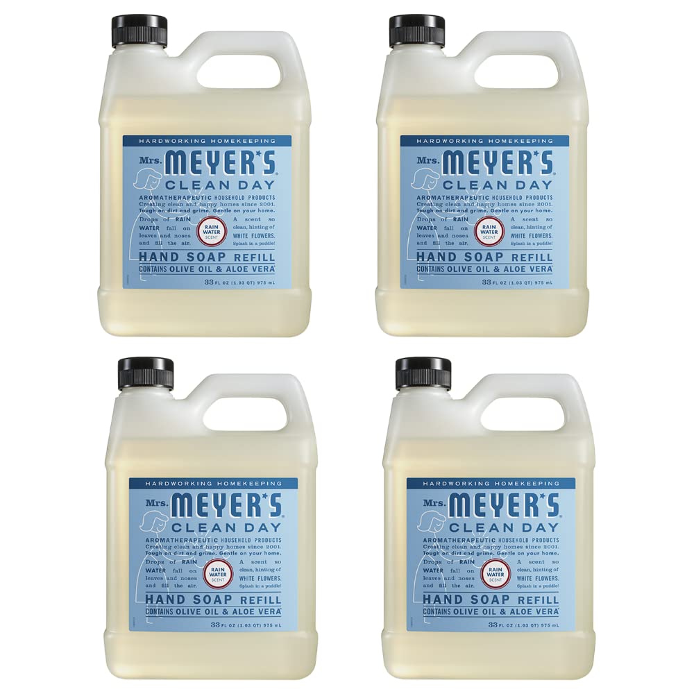 MRS. MEYER'S CLEAN DAY Liquid Hand Soap Refill, Rainwater, 33 Fl Oz. (4 Pack)