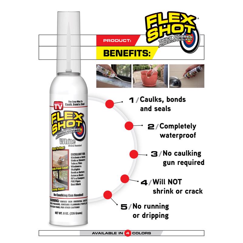 Flex Seal Family of Products Flex Shot Black Rubber All Purpose Waterproof Sealant 8 oz