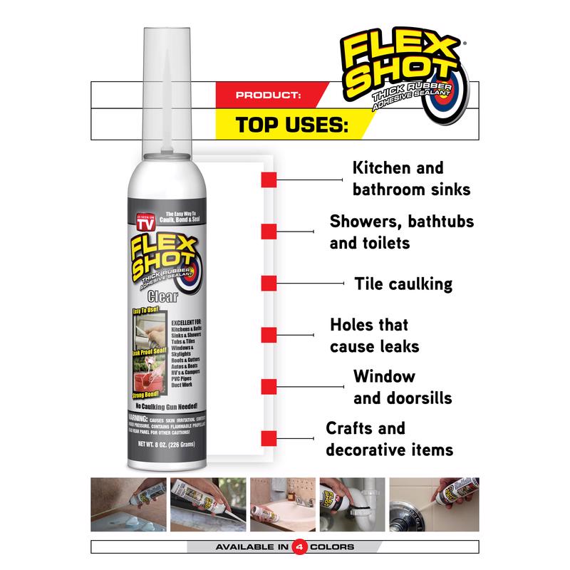 Flex Seal Family of Products Flex Shot Black Rubber All Purpose Waterproof Sealant 8 oz