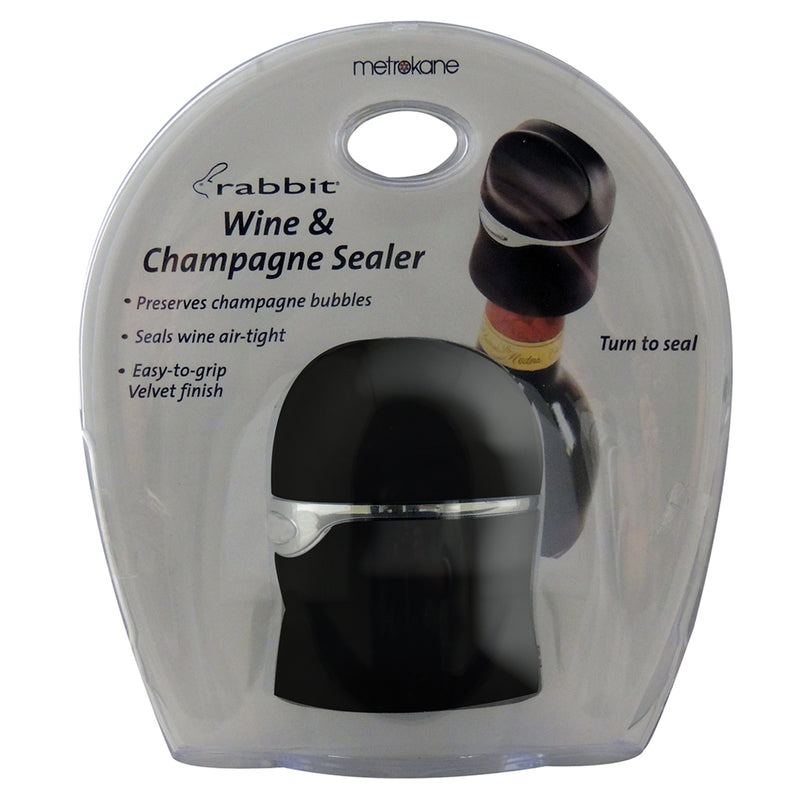 Rabbit Black Rubber/Stainless Steel Wine and Champagne Sealer