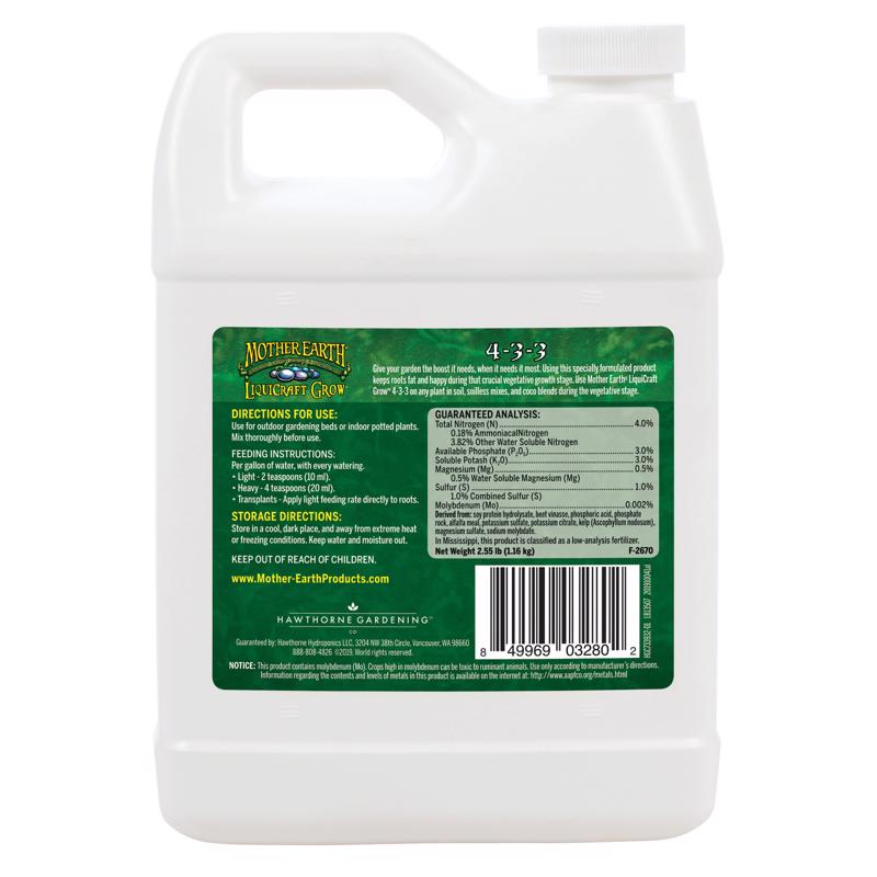 Mother Earth LiquiCraft Grow All Plant 4-3-3 Plant Fertilizer 1 qt