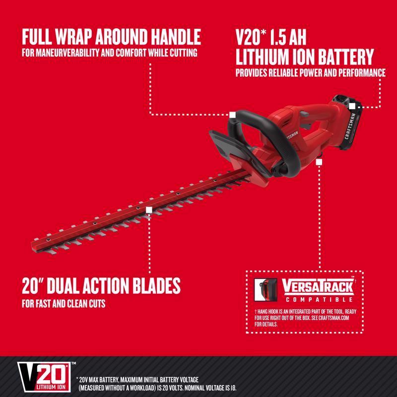 Craftsman V20 CMCHT810C1 20 in. Battery Hedge Trimmer Kit (Battery & Charger)