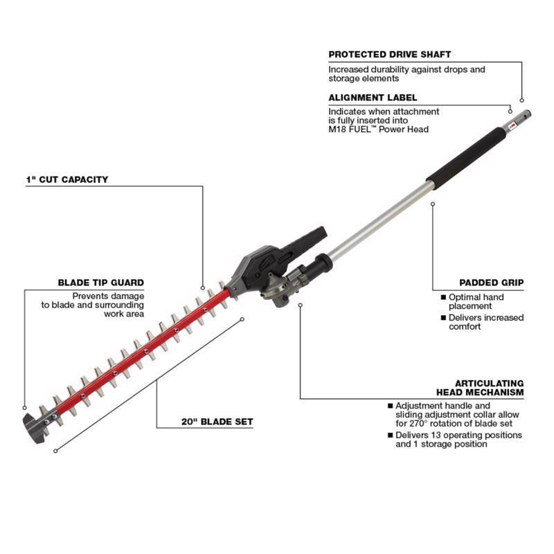 Milwaukee M18 FUEL Quik-Lok 49-16-2719 20 in. Battery Hedge Trimmer Attachment Tool Only