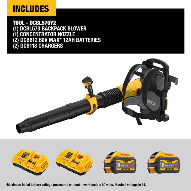 DeWalt 60V MAX DCBL570Y2 170 mph 850 CFM 60 V Battery Backpack Blower Kit (Battery & Charger)