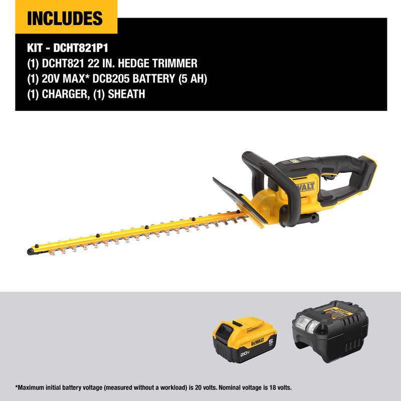 DeWalt DCHT821P1 22 in. 20 V Battery Hedge Trimmer Kit (Battery & Charger)
