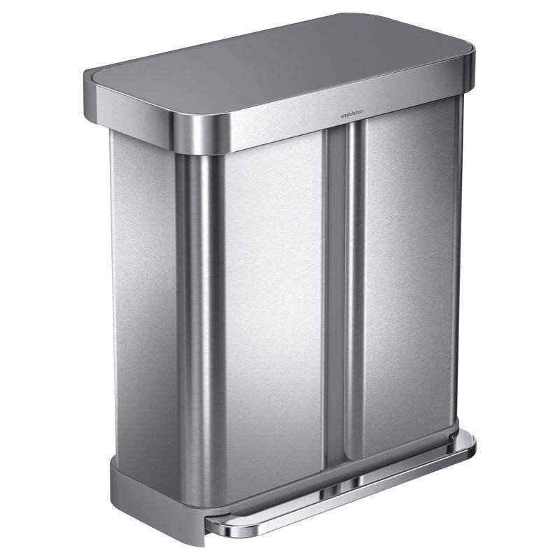 Simplehuman 58 L Metallic Silver Plastic/Stainless Steel Dual Compartment Trash Can