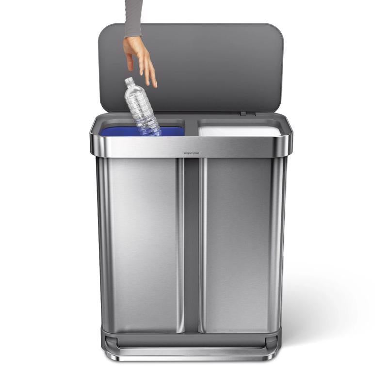 Simplehuman 58 L Metallic Silver Plastic/Stainless Steel Dual Compartment Trash Can