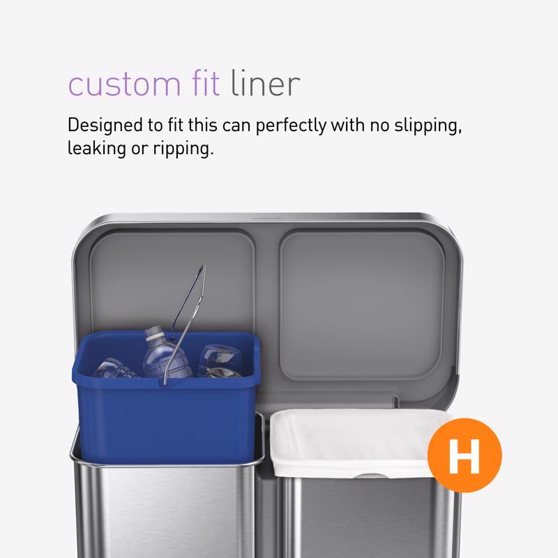Simplehuman 58 L Metallic Silver Plastic/Stainless Steel Dual Compartment Trash Can