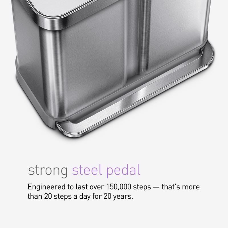 Simplehuman 58 L Metallic Silver Plastic/Stainless Steel Dual Compartment Trash Can