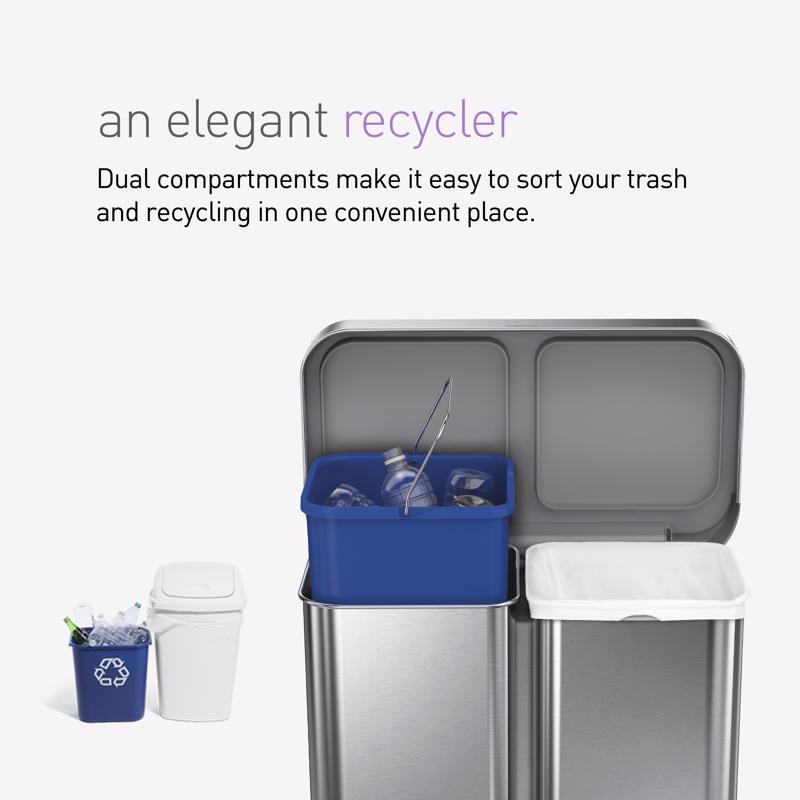 Simplehuman 58 L Metallic Silver Plastic/Stainless Steel Dual Compartment Trash Can
