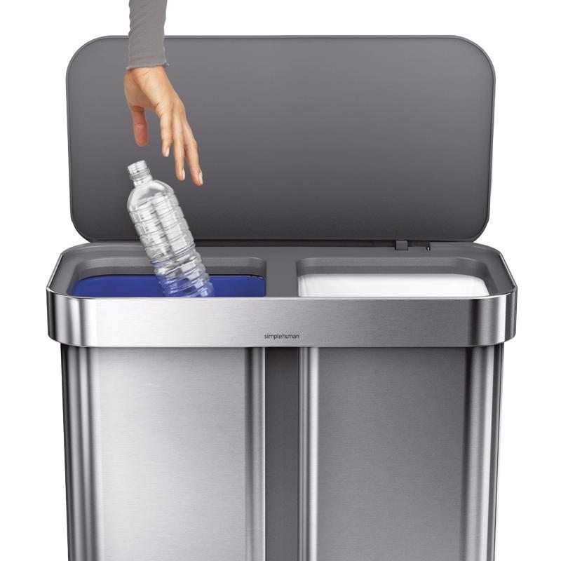 Simplehuman 58 L Metallic Silver Plastic/Stainless Steel Dual Compartment Trash Can