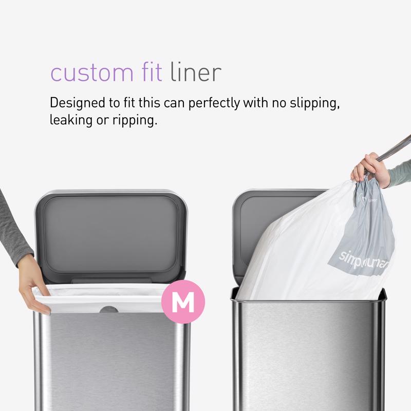 Simplehuman 45 L Metallic Silver Plastic/Stainless Steel Rectangular Trash Can