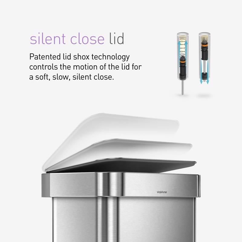 Simplehuman 45 L Metallic Silver Plastic/Stainless Steel Rectangular Trash Can