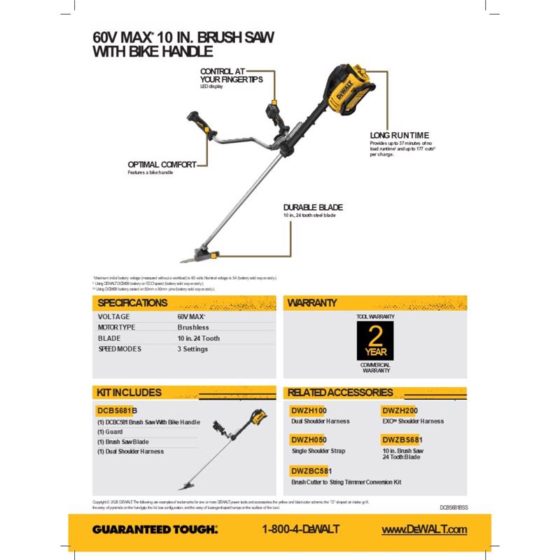 DeWalt Flexvolt DCBS681B 60 V Battery Clearing Saw Tool Only