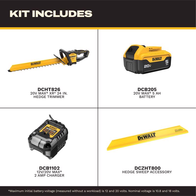 DeWalt XR DCHT826P1 24 in. 20 V Battery Hedge Trimmer Kit (Battery & Charger)