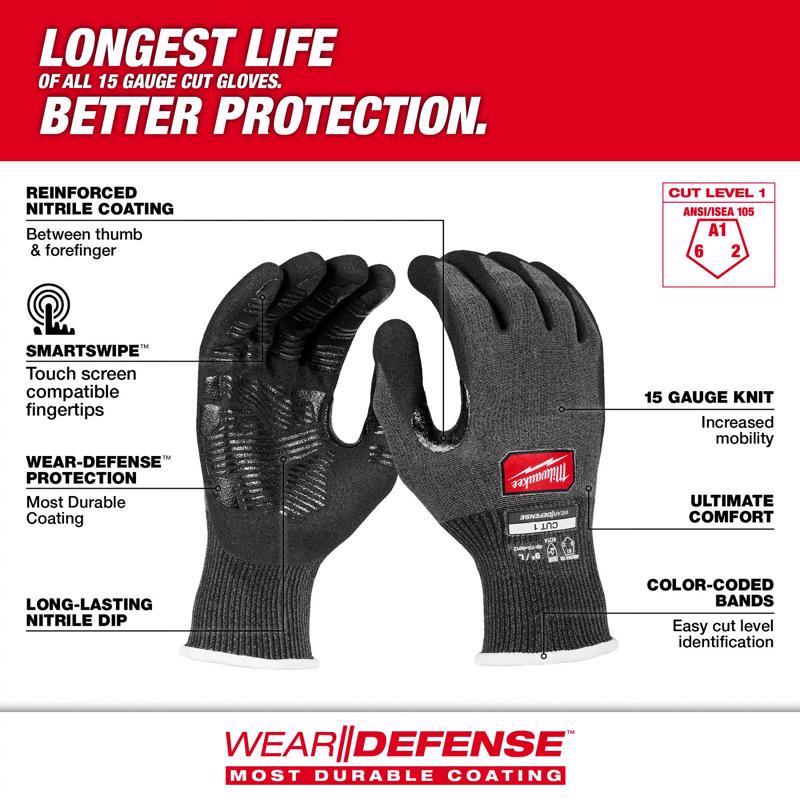 Milwaukee Wear Defense Protection Cut Level 1 Work Gloves Black M 1 pair
