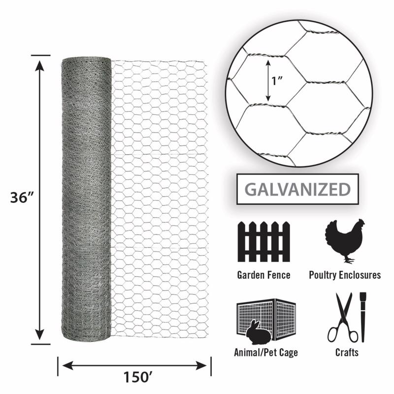 Garden Craft 36 in. H X 150 ft. L Galvanized Steel Poultry Netting 1 in.