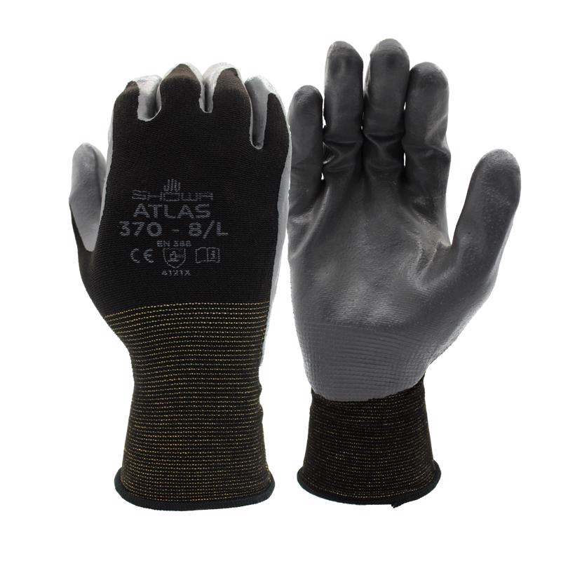 Atlas Unisex Indoor/Outdoor Dipped Gloves Black/Gray L 1 pair