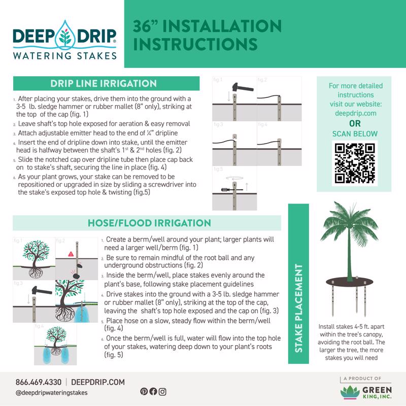 Deep Drip For 1/4 in. Tubing Drip Irrigation Watering Stake 36 in. H 1 pk