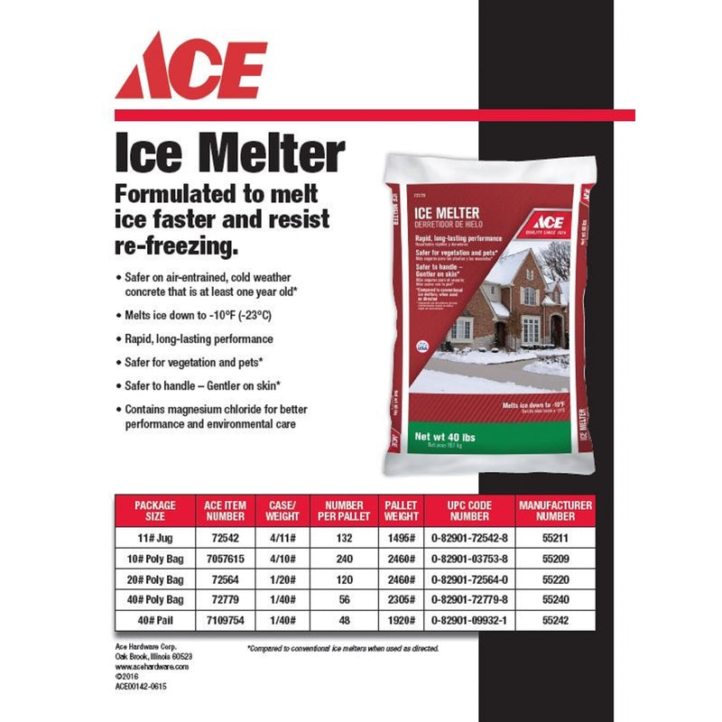 Ace Magnesium Chloride/MG-104/Sodium Chloride Pet Friendly Granule Ice Melt 11 lb