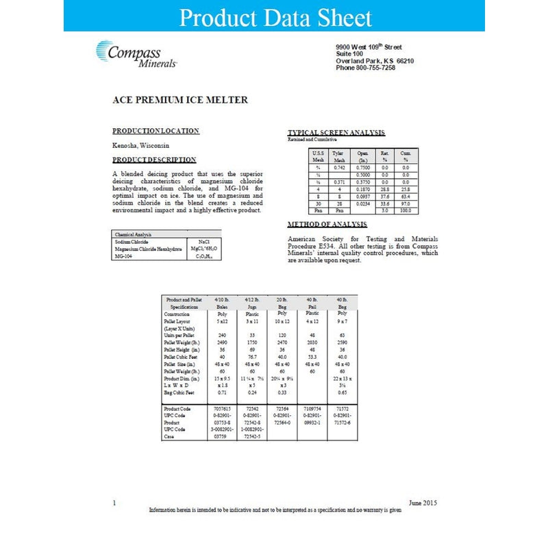 Ace Magnesium Chloride/MG-104/Sodium Chloride Pet Friendly Granule Ice Melt 11 lb