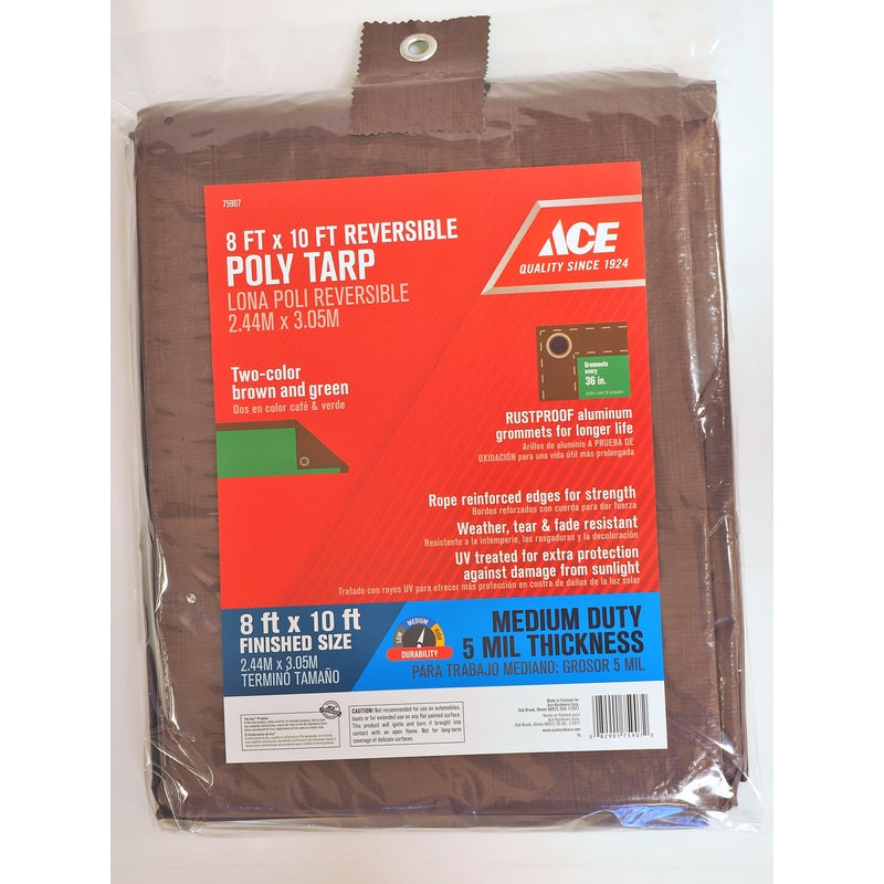 Ace 8 ft. W X 10 ft. L Medium Duty Polyethylene Tarp Brown/Green
