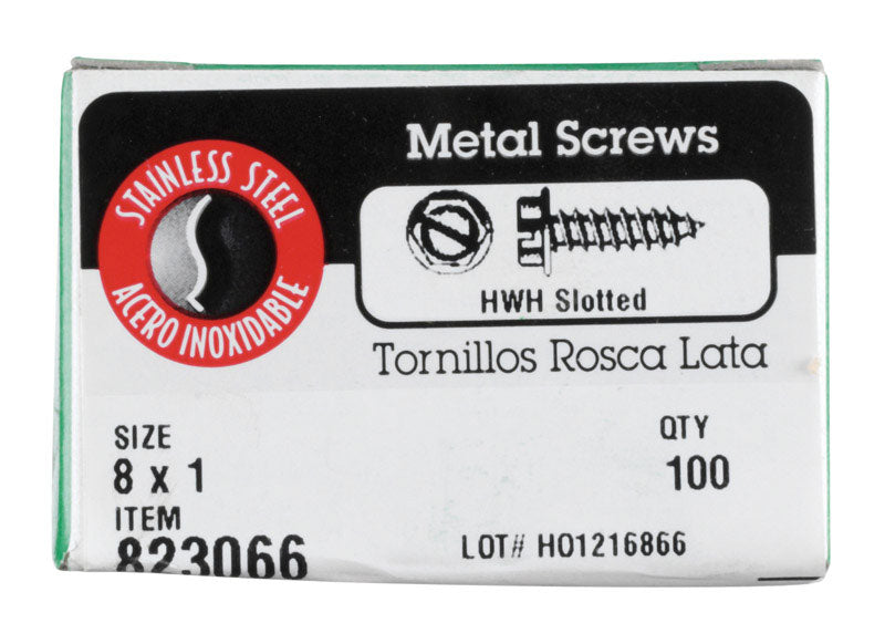 SCRW SM HEX SS 8X1"BX100