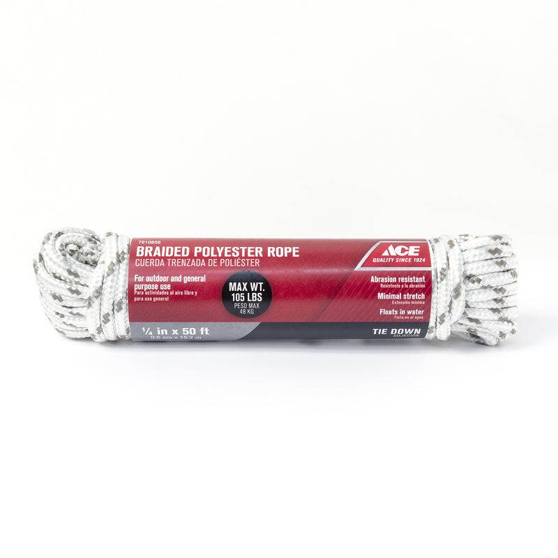 Ace 1/4 in. D X 50 in. L Gray/White Diamond Braided Poly Rope