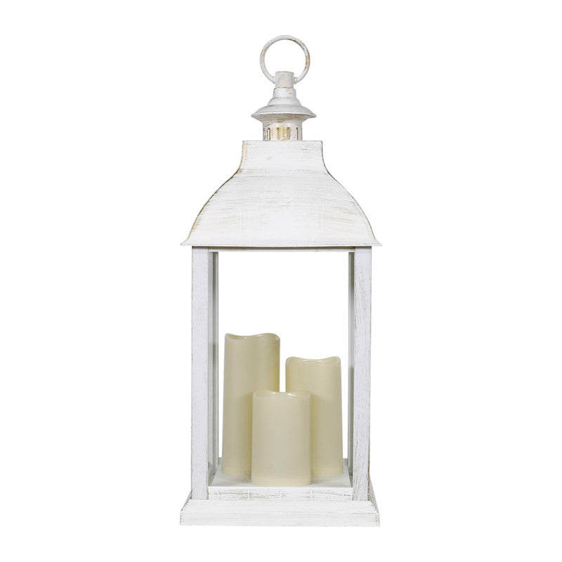 Alpine 22 in. Solar Power Glass/Plastic Decorative White Flameless Lantern