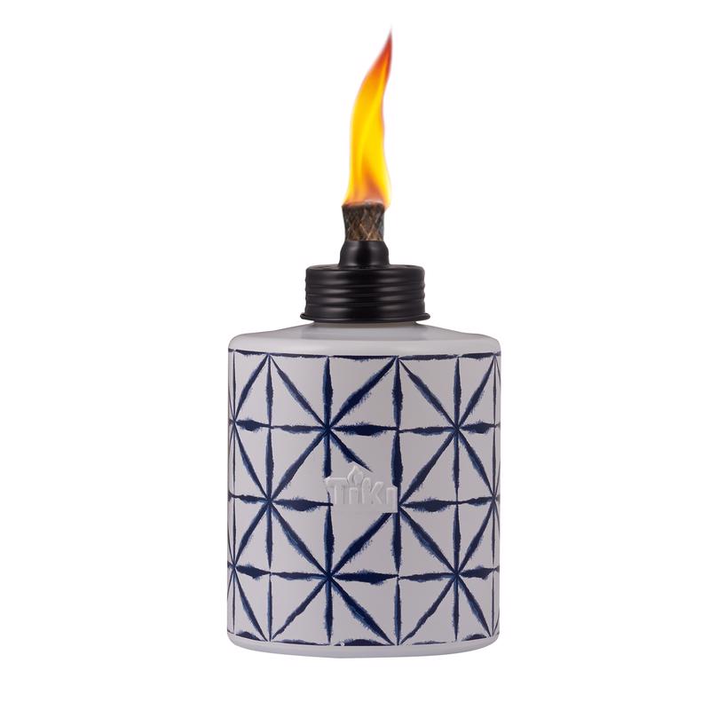 TIKI Blue/White Glass 5.75 in. Tiedye Tabletop Torch 1 pc