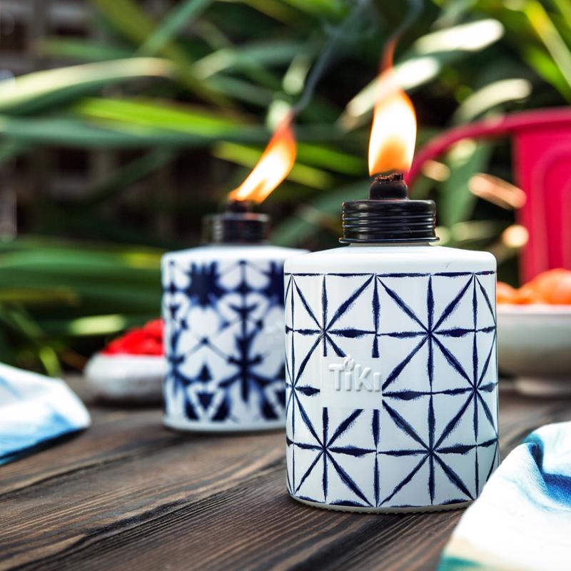 TIKI Blue/White Glass 5.75 in. Tiedye Tabletop Torch 1 pc