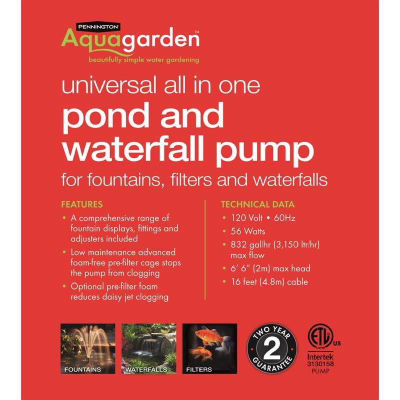 Pennington Aquagarden 0.075 HP 832 gph 120 V Pond Pump Kit