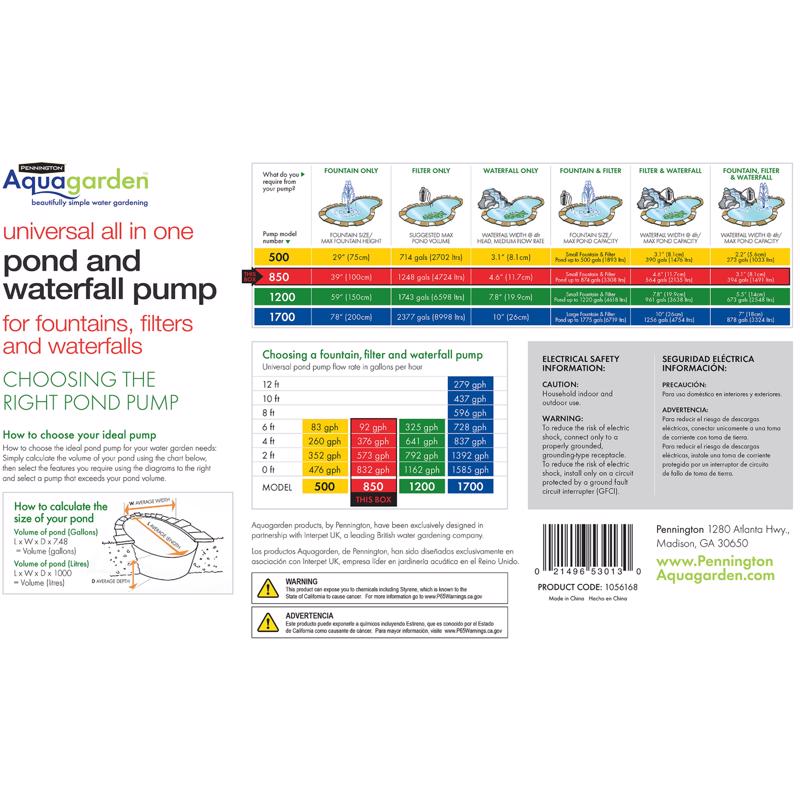 Pennington Aquagarden 0.075 HP 832 gph 120 V Pond Pump Kit