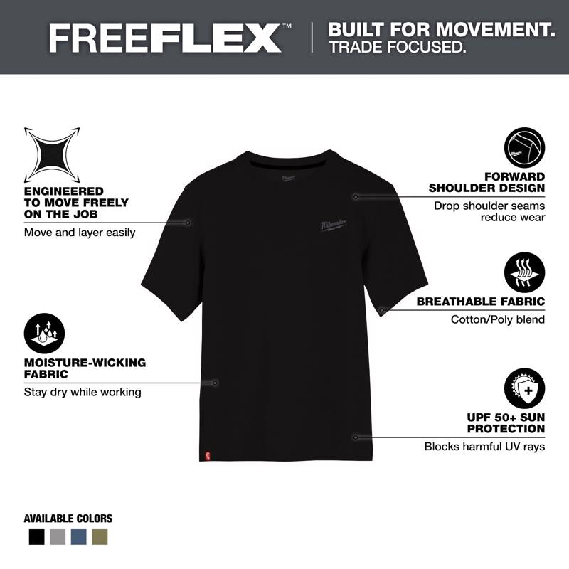 Milwaukee XXL Short Sleeve Men's Crew Neck Black Hybrid Work Tee Shirt