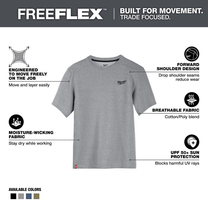 Milwaukee L Short Sleeve Men's Crew Neck Gray Hybrid Work Tee Shirt
