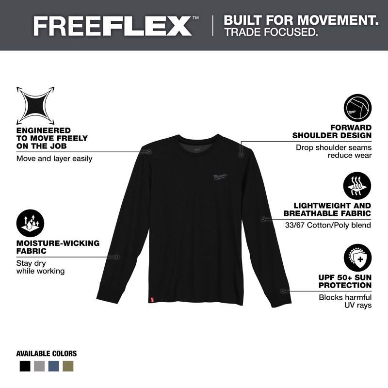 Milwaukee XL Long Sleeve Men's Crew Neck Black Hybrid Work Tee Shirt