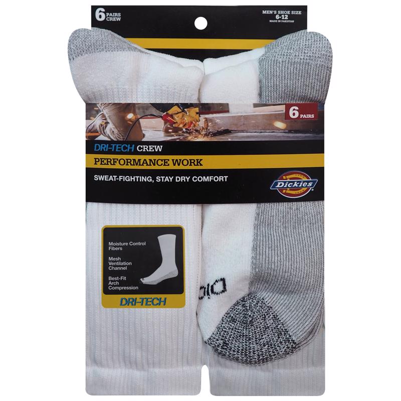 Dickies Dri-Tech Men's 6-12 Crew Socks White
