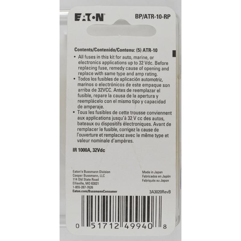 Bussmann 10 amps ATR Red Blade Fuse 5 pk