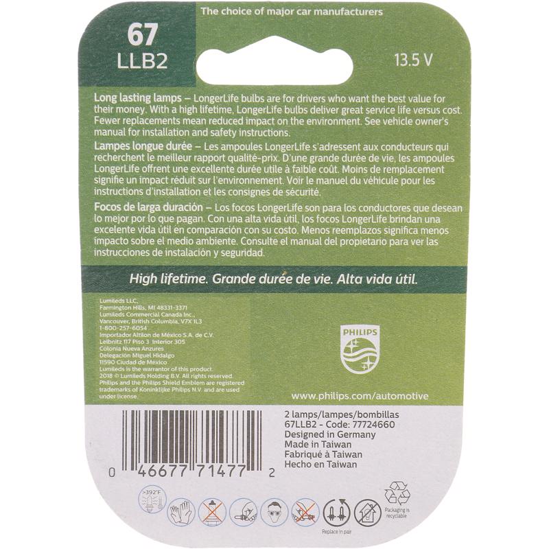 Philips LongerLife Incandescent Marker/Turn/Utility Miniature Automotive Bulb 67LLB2