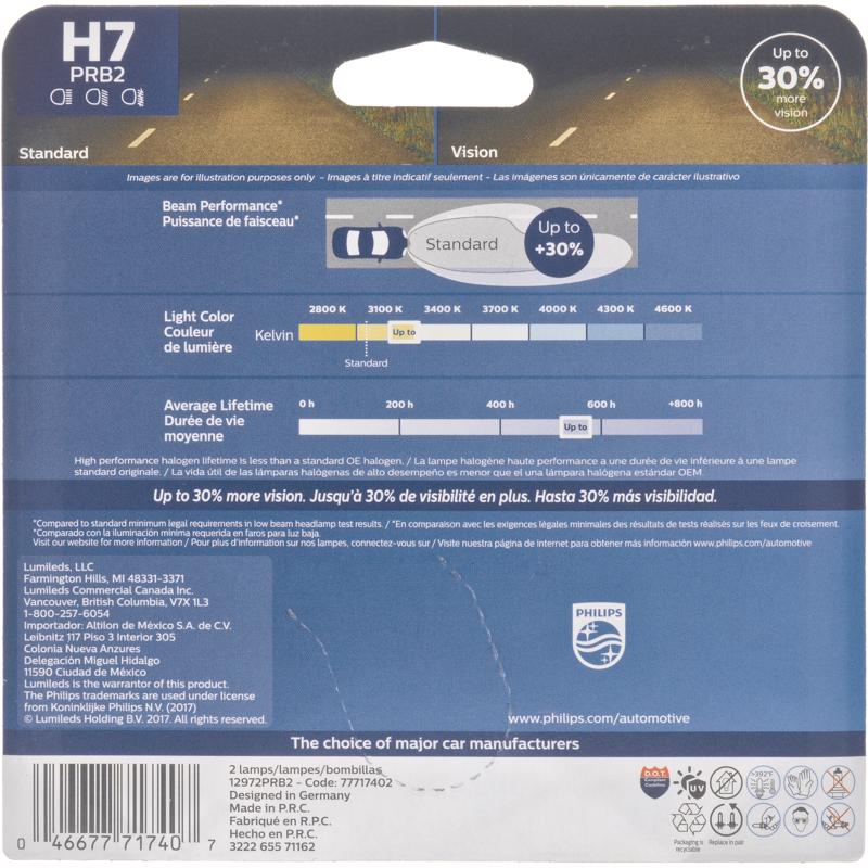 Philips Vision Halogen High/Low Beam Automotive Bulb H7PRB2
