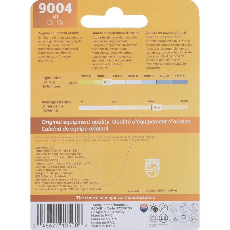 Philips Standard Halogen High/Low Beam Automotive Bulb 9004B1