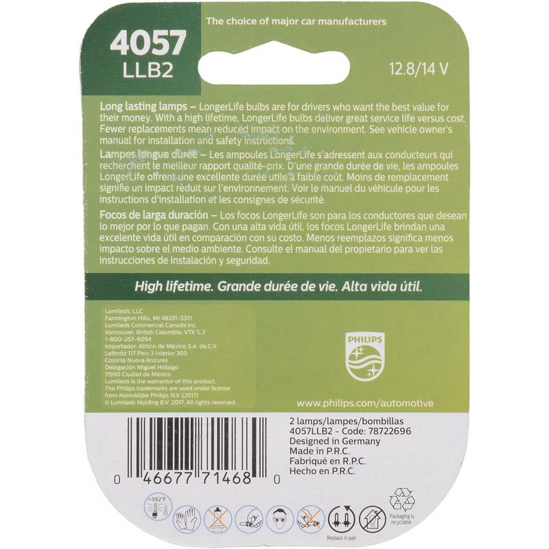 Philips LongerLife Incandescent Back-Up/Cornering/Stop/Turn Miniature Automotive Bulb 4057LLB2