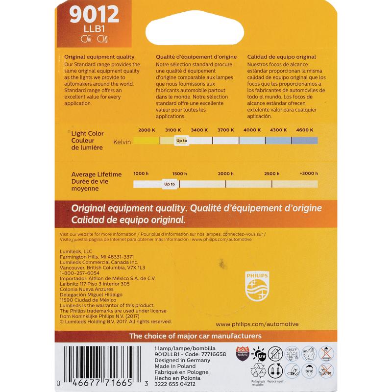 Philips Standard Halogen High/Low Beam Automotive Bulb 9012LLB1