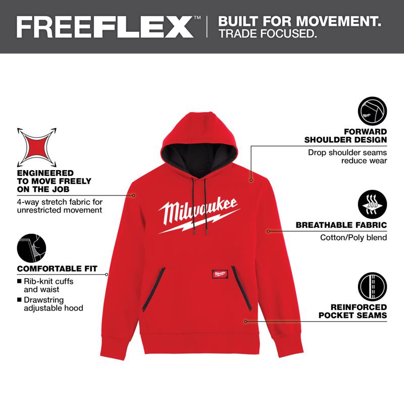 Milwaukee FreeFlex M Long Sleeve Unisex Hooded Hoodie Red