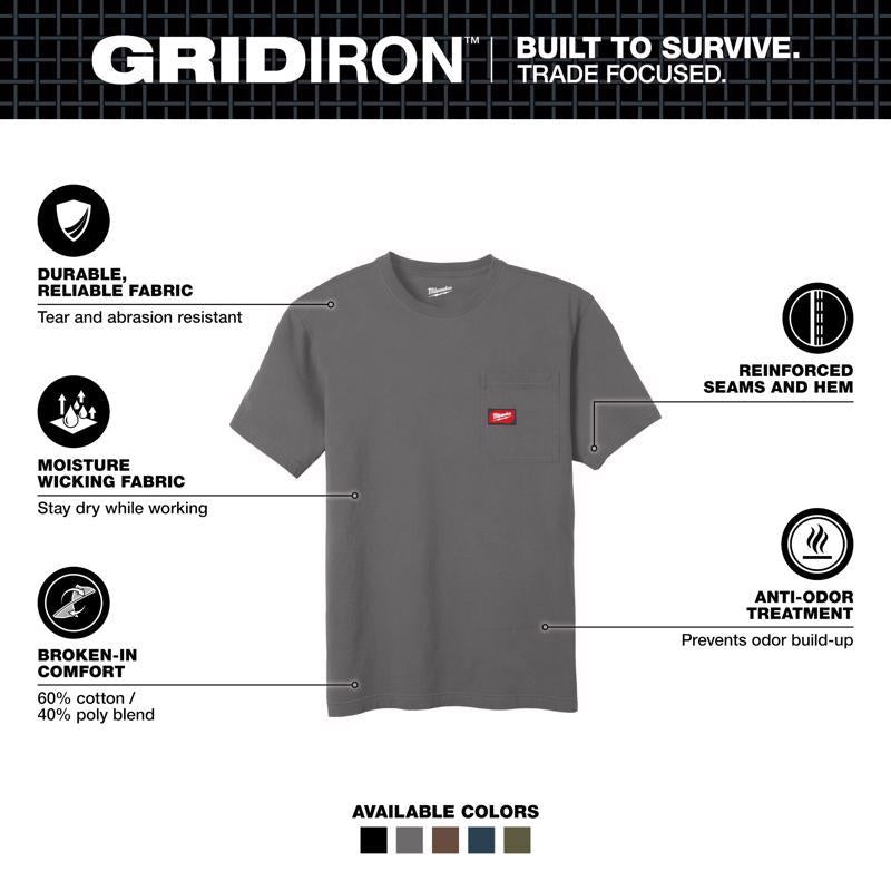 Milwaukee Gridiron XXL Short Sleeve Men's Round Neck Gray Tee Shirt