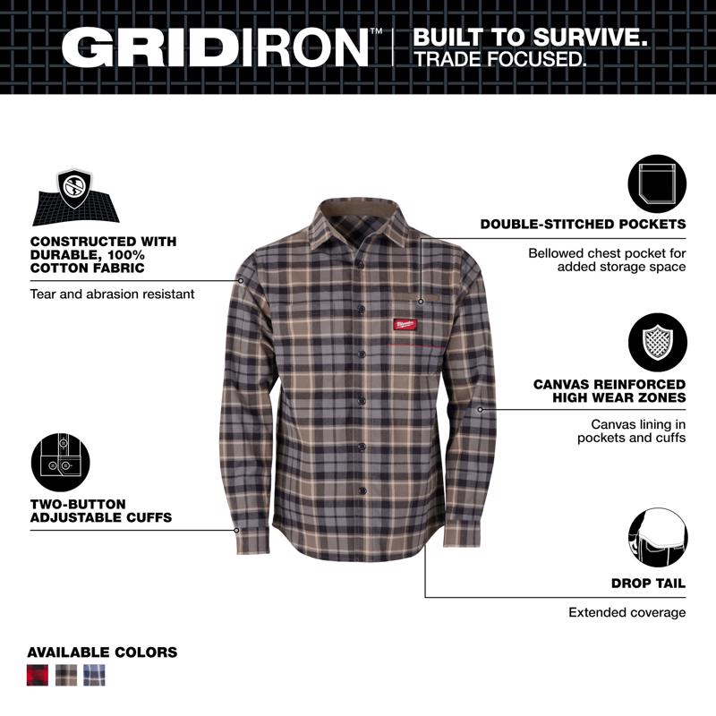Milwaukee Gridiron M Long Sleeve Men's Collared Gray Flannel Shirt