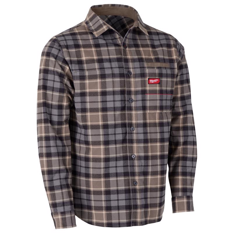 Milwaukee Gridiron XXL Long Sleeve Men's Collared Gray Flannel Shirt