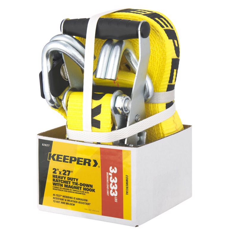Keeper 2 in. W X 27 ft. L Yellow Ratchet Tie Down Strap 3333 lb 1 pk