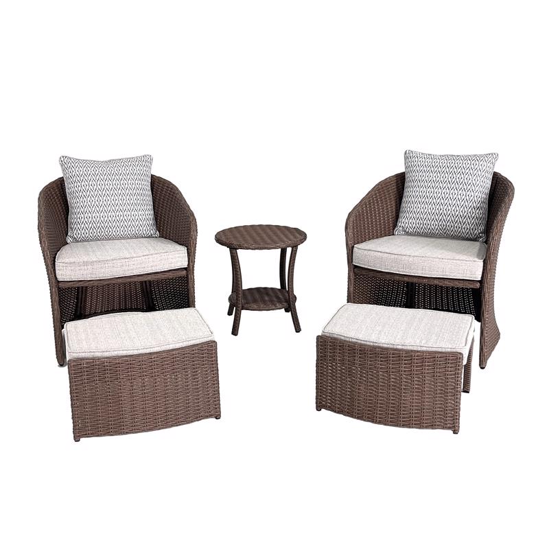 Living Accents Ashton 5 pc Brown Steel Casual Chat Set Gray Reversible Cushion